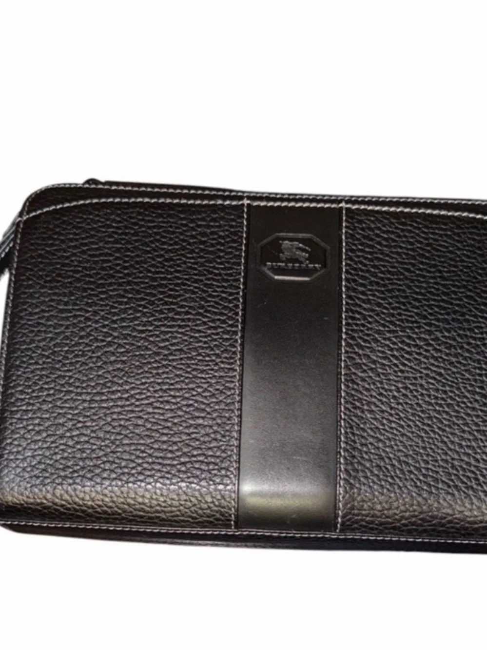 Burberry London Black Pebbled Leather Wristlet Clutch Pouch Bag Nova Check